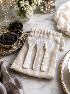 Mother of Pearl Caviar Spoons Set of 3 | Natural Shell Serving Spoons